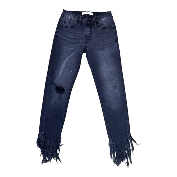 Kancan Jeans Womens 1/24 Black Denim Skinny Signature Frayed Hem KC9169DG - Picture 1 of 9